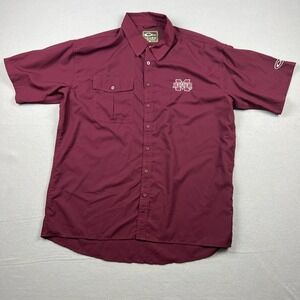 Drake Mens Large Maroon Mississippi State Bulldogs Fishing Shirt Ripstop Vented